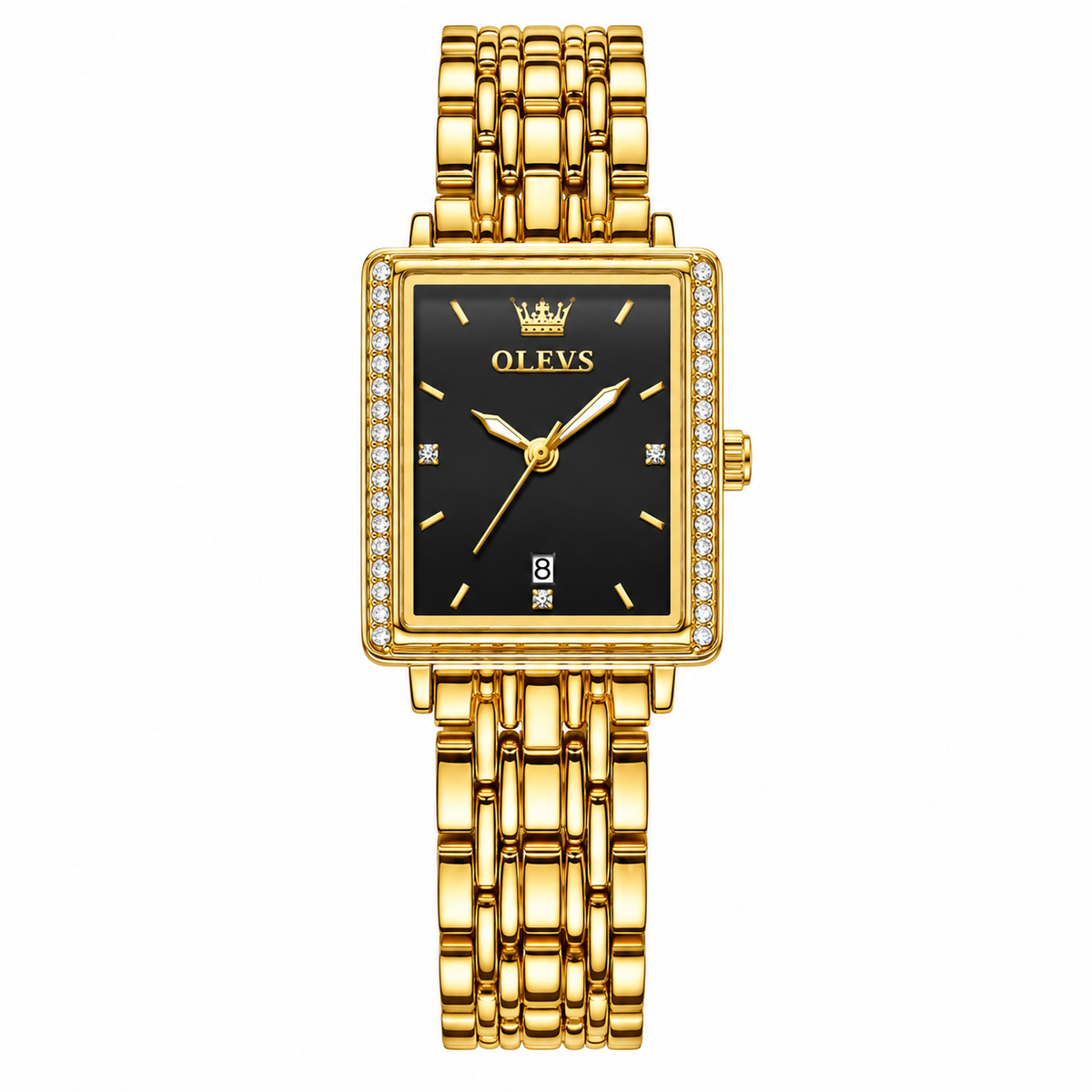 OLEVS Women’s Luxury Diamond Quartz Watch – Elegant Gold Stainless Steel Waterproof Wristwatch