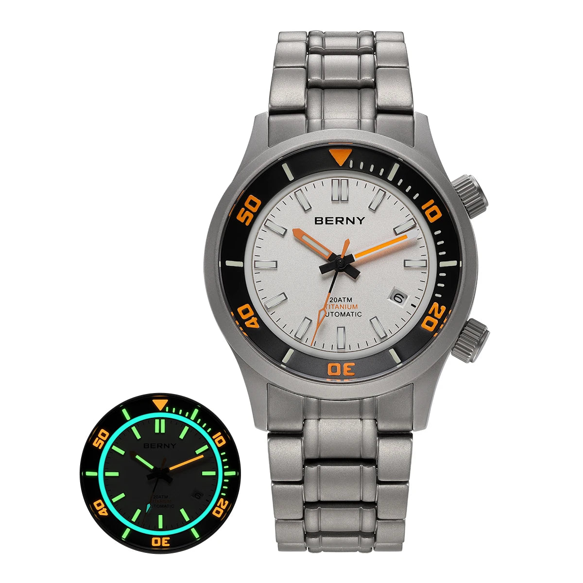 BERNY Men's Titanium Automatic Diver Watch – 20ATM, Sapphire, Miyota 8215