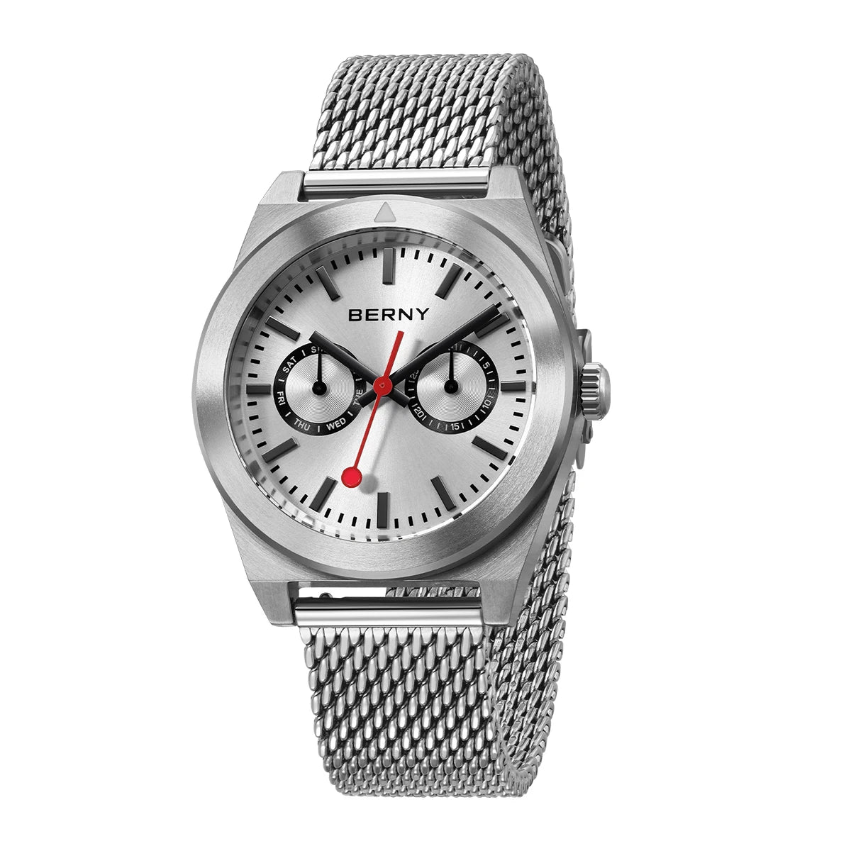 BERNY Men's Track Watch – Stainless Steel Panda Dial Rotating Bezel Casual
