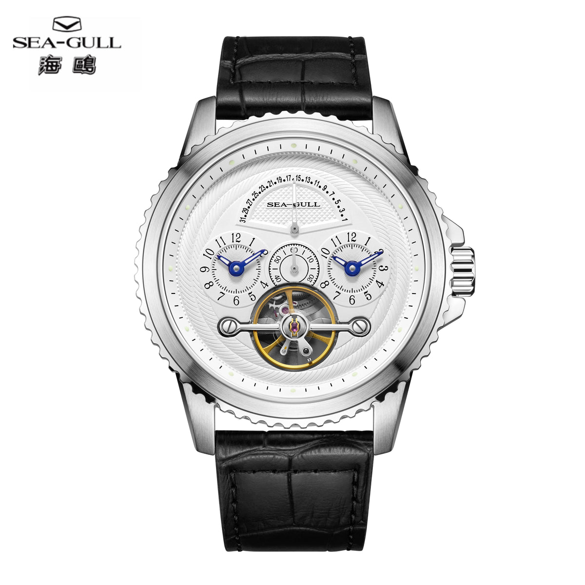 Seagull Flywheel Men’s Mechanical Watch – 44mm, Sapphire, Dual Time