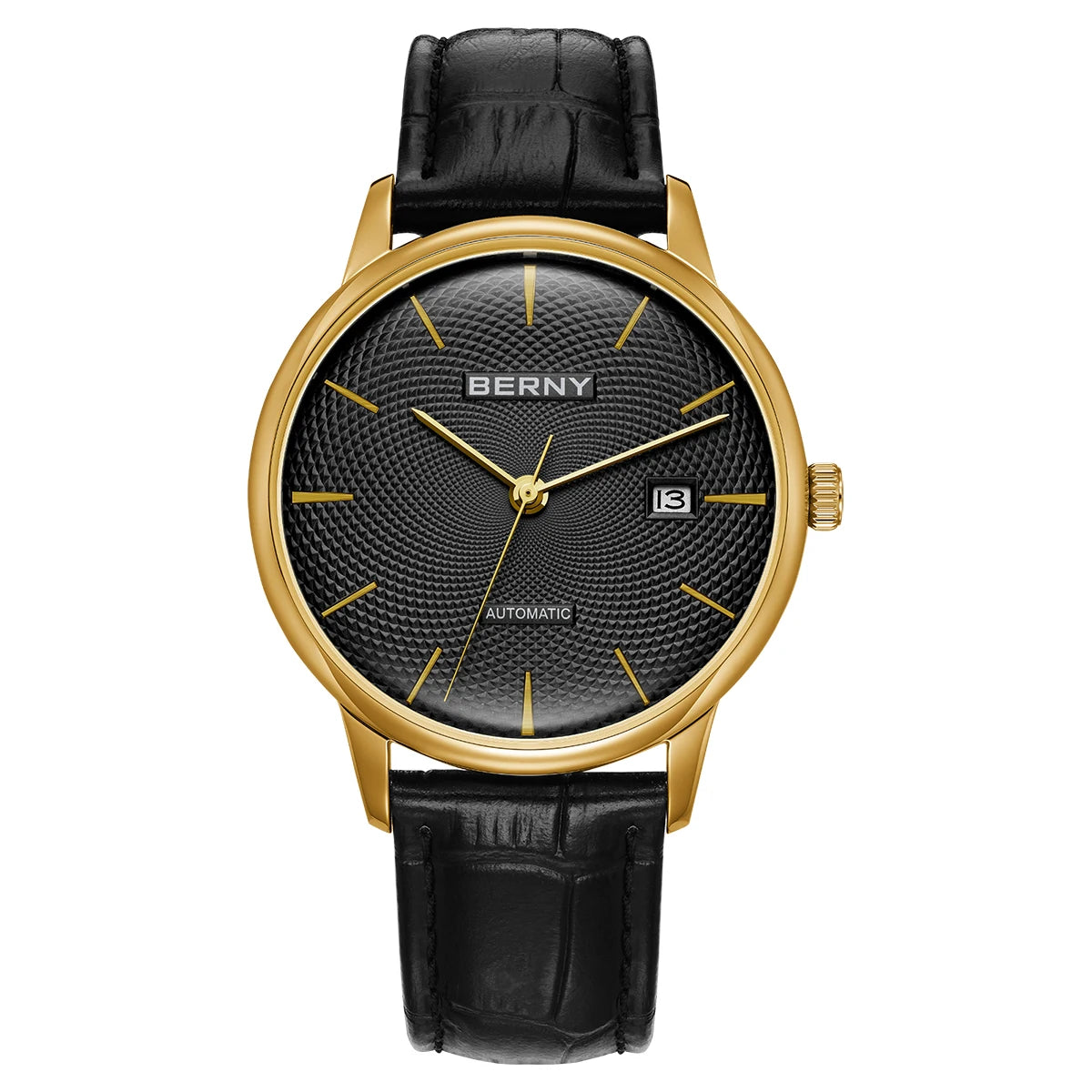 BERNY Men's Automatic Dress Watch – Classic Mechanical Calendar Domed Glass