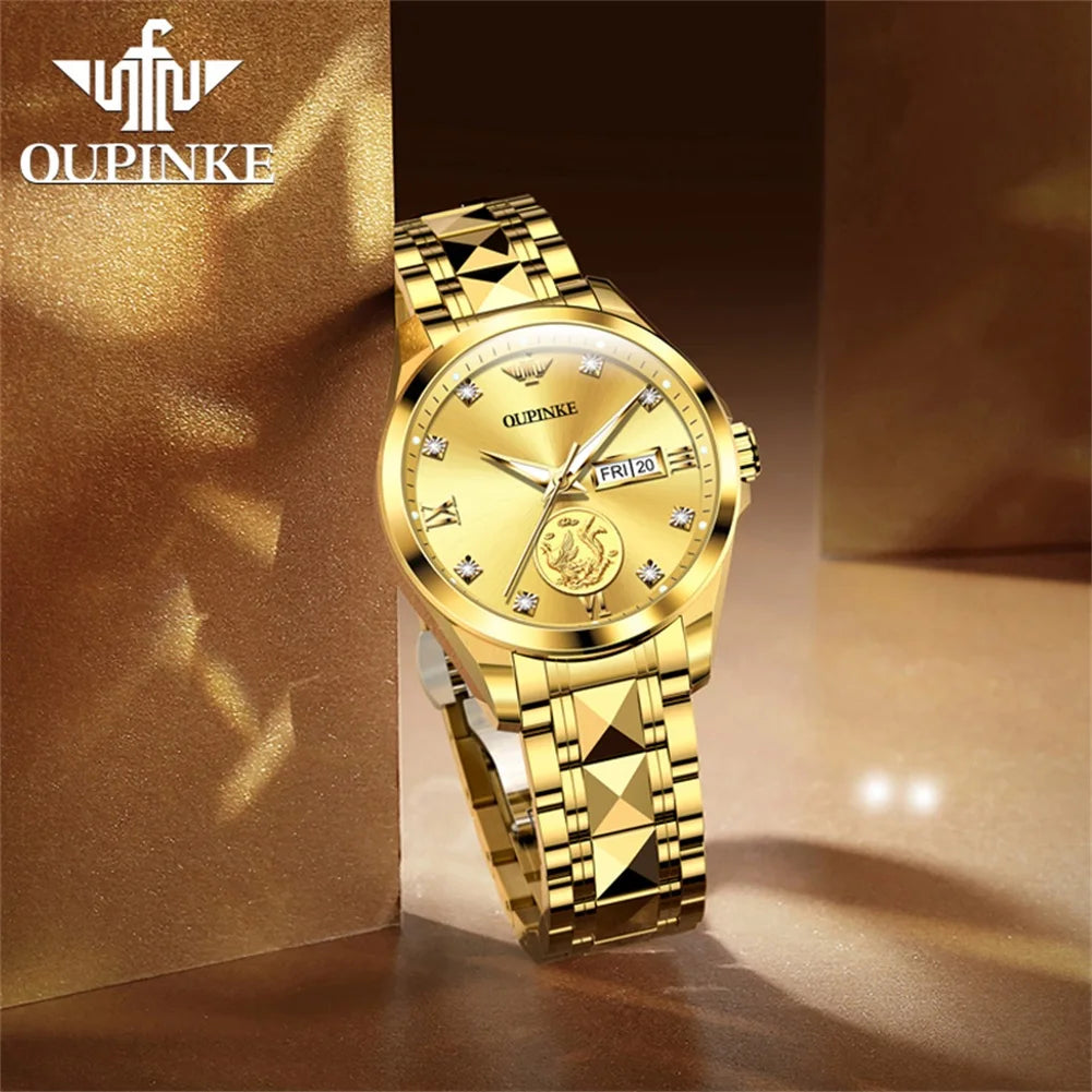 OUPINKE 3259 Women’s Automatic Watch – Gold Tone, Tungsten Steel Strap, Luxury Mechanical