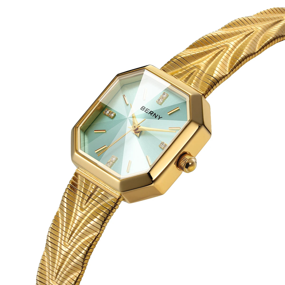 BERNY Women's Gold Quartz Watch – Octagonal Stainless Steel