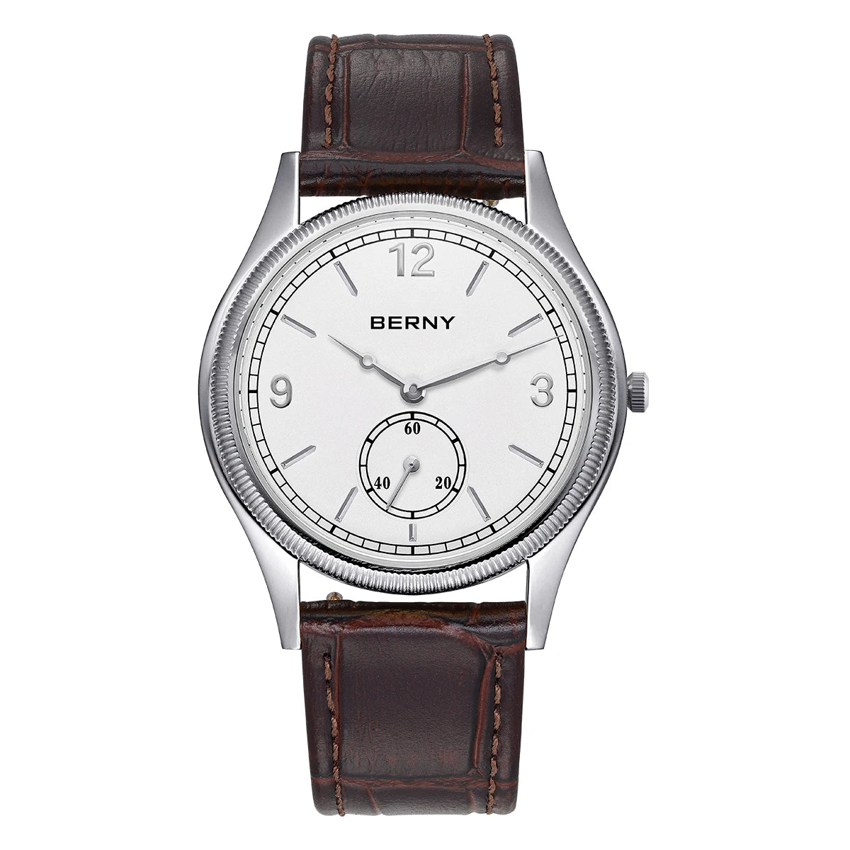 BERNY Men's Quartz Dress Watch 38mm – Slim Elegant Leather Strap Easy Read