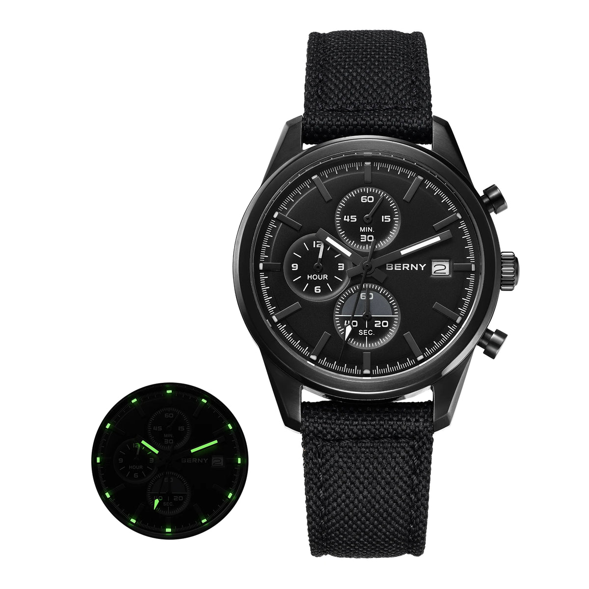 BERNY Chronograph Watch – Miyota OS10 Sapphire AR Coated Waterproof Sport