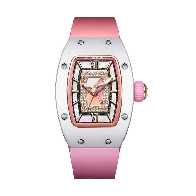 BONEST GATTI Women’s Automatic Watch – Luxury Tonneau Mechanical, Sapphire Crystal, Fluororubber Strap