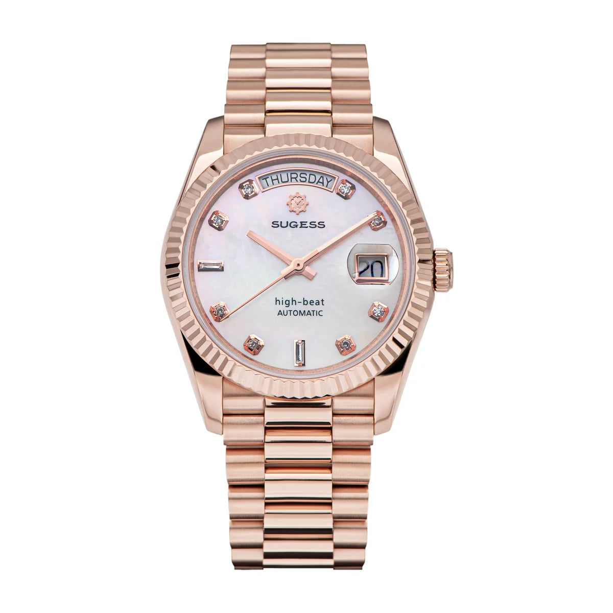Sugess Men’s Automatic Watch 36mm – SL3034 Movement, Rose Gold, Sapphire Crystal, Date Display