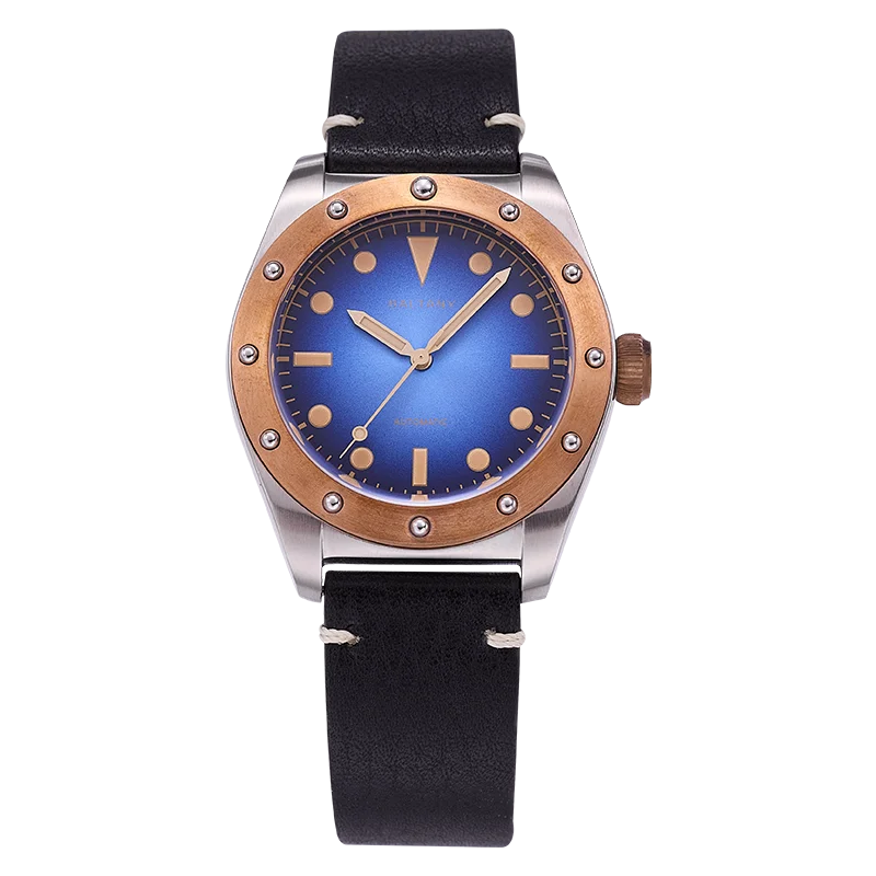 Baltany Men’s Bronze Automatic Watch 40mm – Vintage Style, 200m Water Resistant, Luminous, Leather Strap