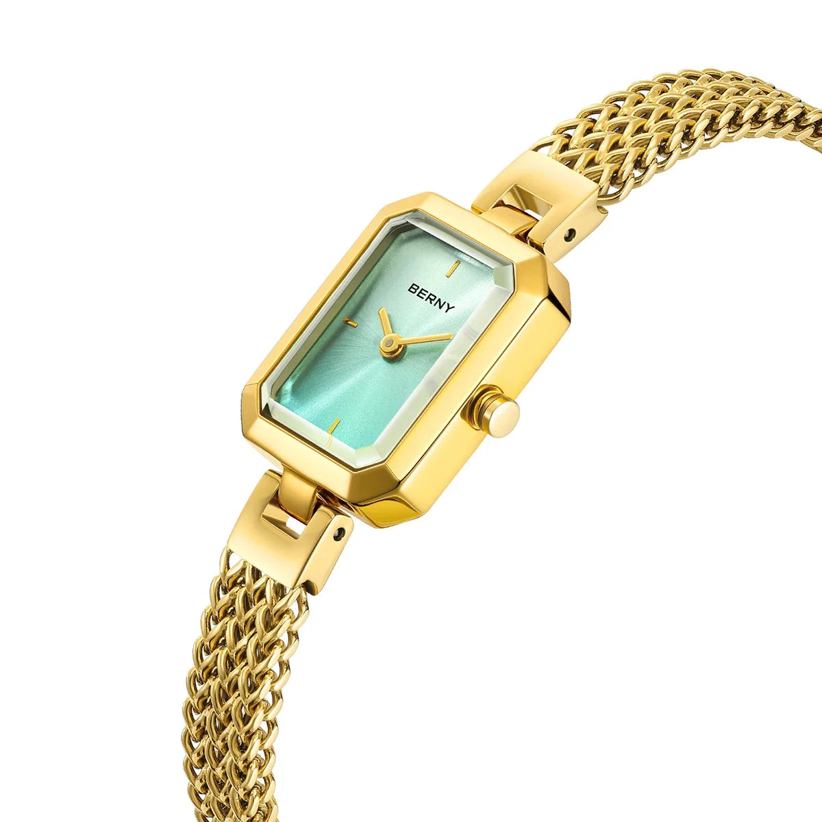 BERNY Women's Rectangle Gold Quartz Watch – Minimalist Stainless Steel 3ATM