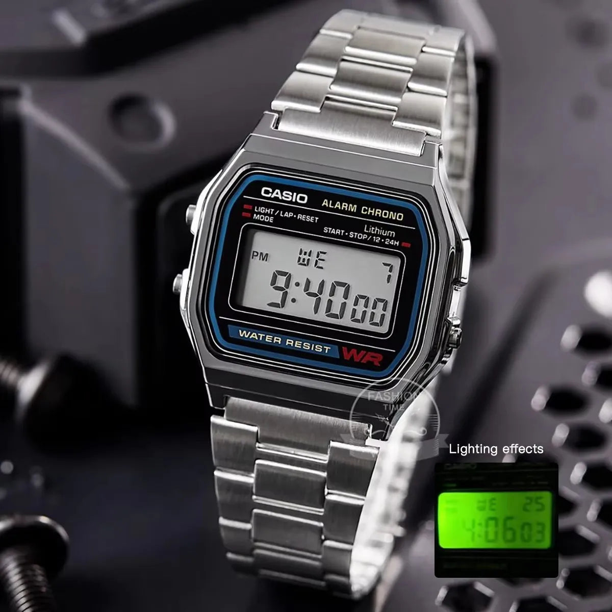 Casio Silver Men’s Watch Set – Luxury LED Digital Quartz Waterproof Sport Wristwatch