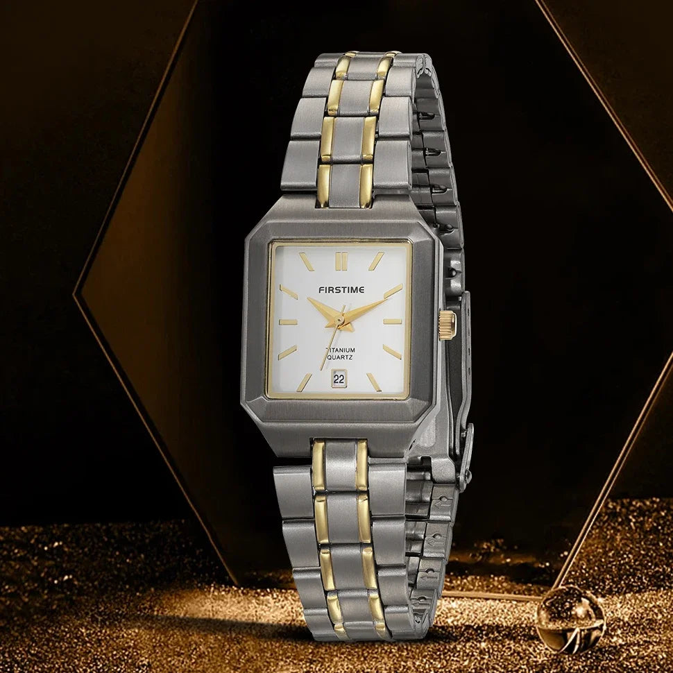 BERNY Women's Titanium Quartz Watch – Luxury Gold Tone Square Wristwatch