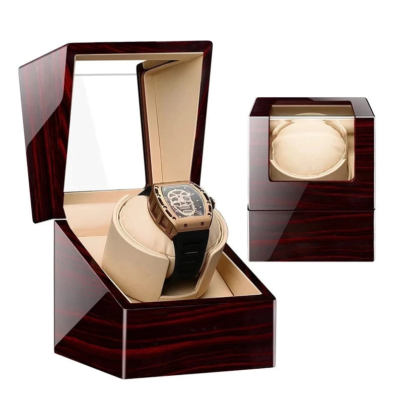 Embers Dual Watch Winder Box – Wooden Automatic Mechanical Watch Storage Case with 2 Ports Display & Safe Winding