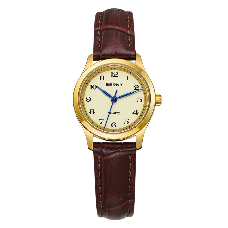 BERNY Women’s Gold Quartz Watch – Luxury Fashion Wristwatch with Elegant Gradient Dial