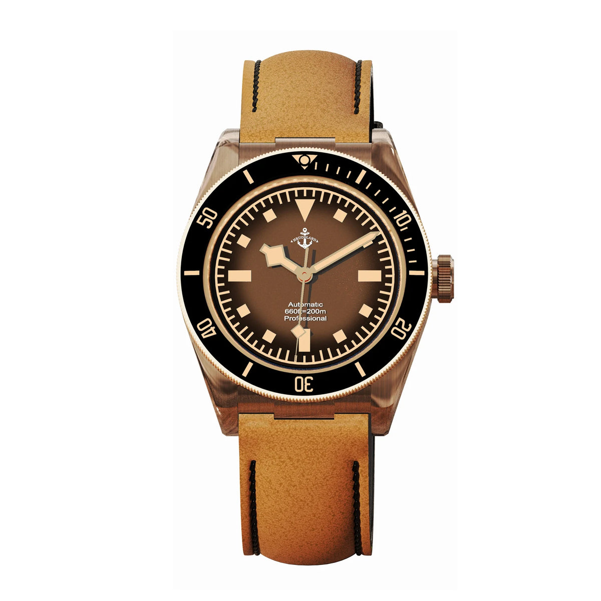 Hruodland Men’s Bronze Automatic Diver Watch 39mm – Sapphire Crystal, 20Bar Water Resistance, C3 Luminous, PT5000/SW200