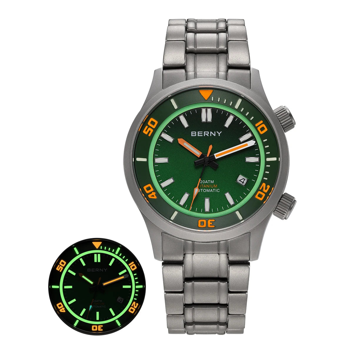 BERNY Men’s Titanium Diver Watch – Automatic, 20ATM