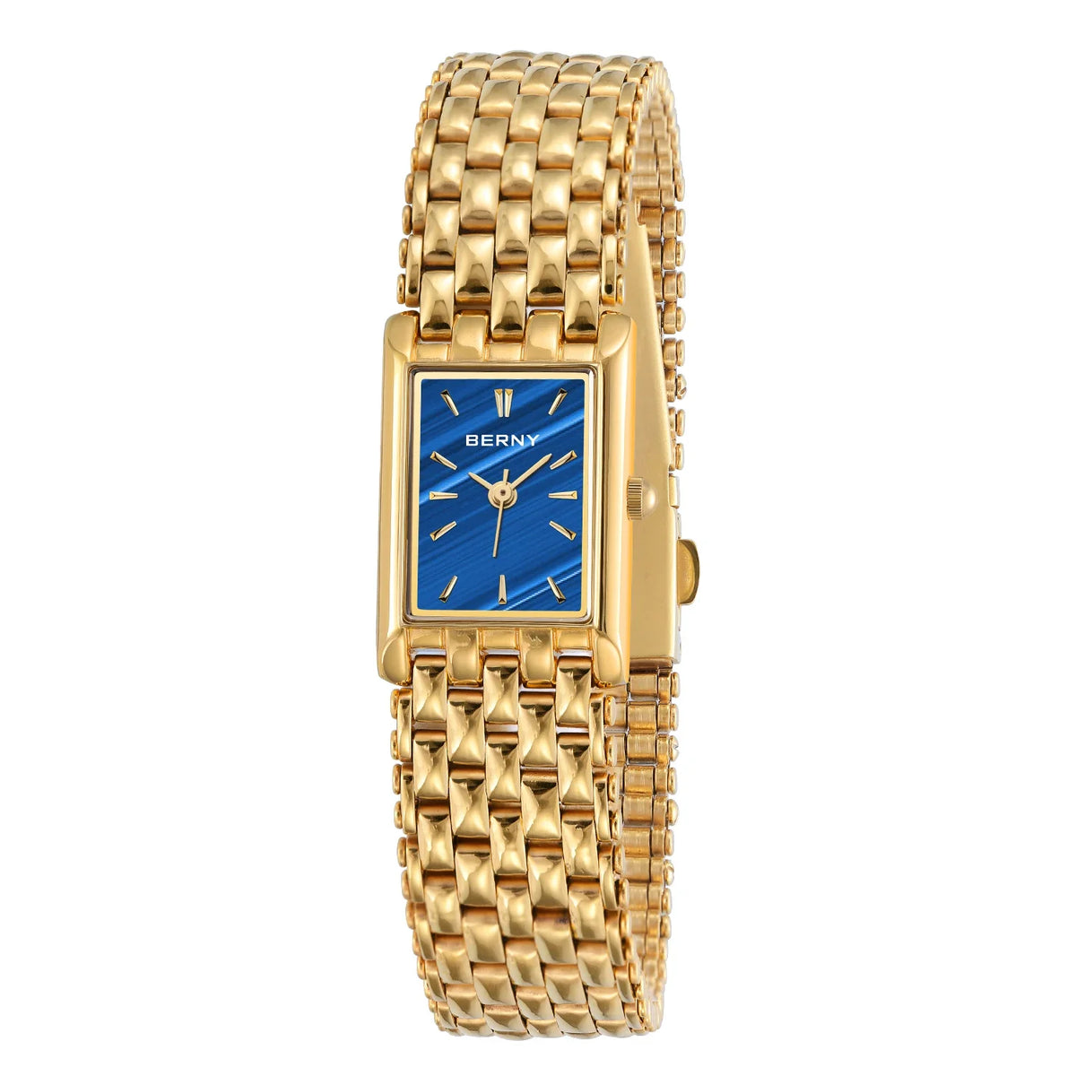 BERNY Women’s Gold Rectangular Watch – Luxury Quartz, Stainless Steel