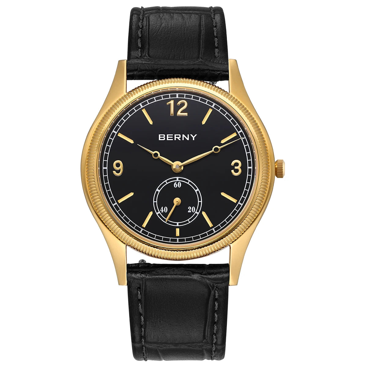 BERNY Men's Quartz Dress Watch 38mm – Slim Elegant Leather Strap Easy Read