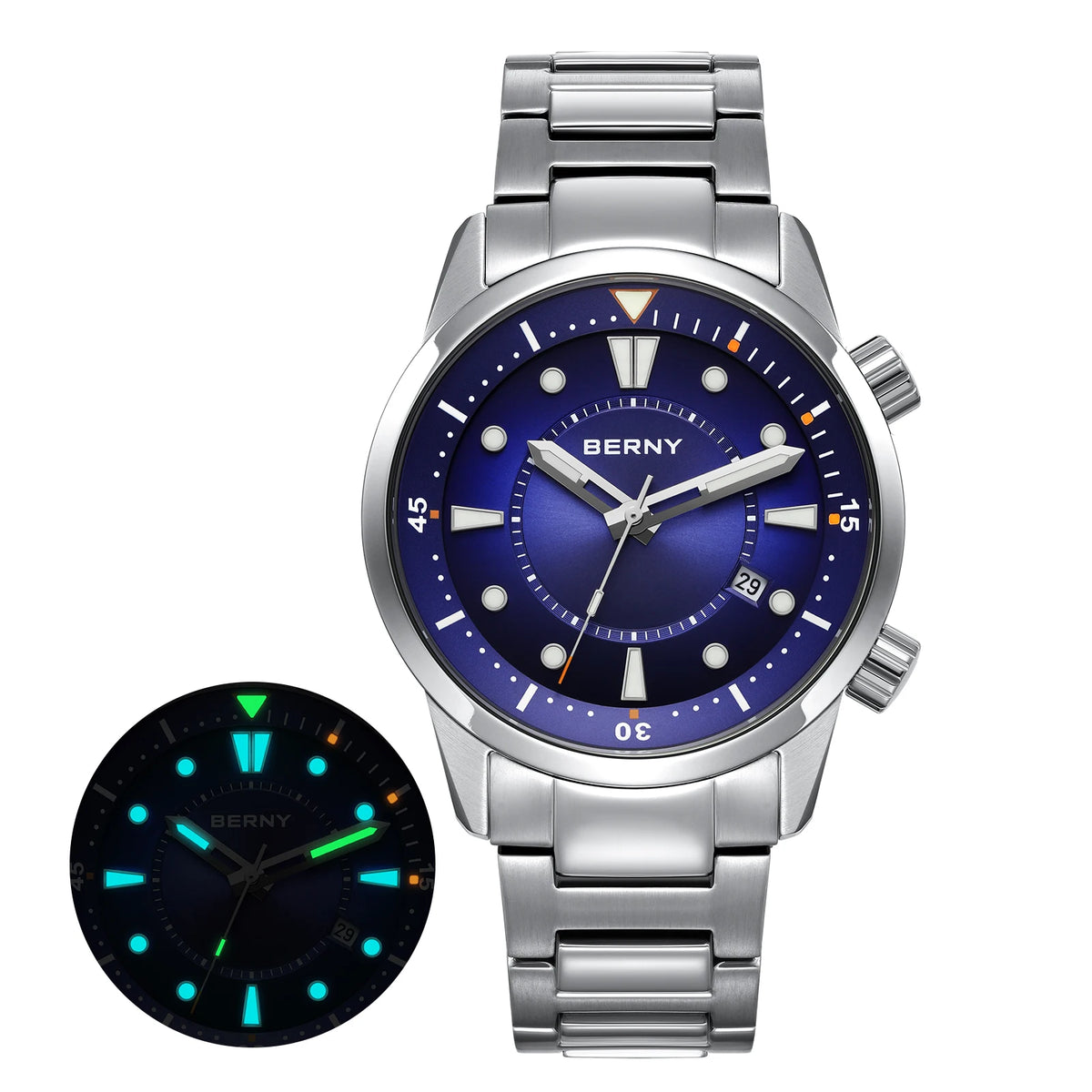 BERNY Men's Automatic Diver Watch – 200M Waterproof, Miyota 8215, Sapphire