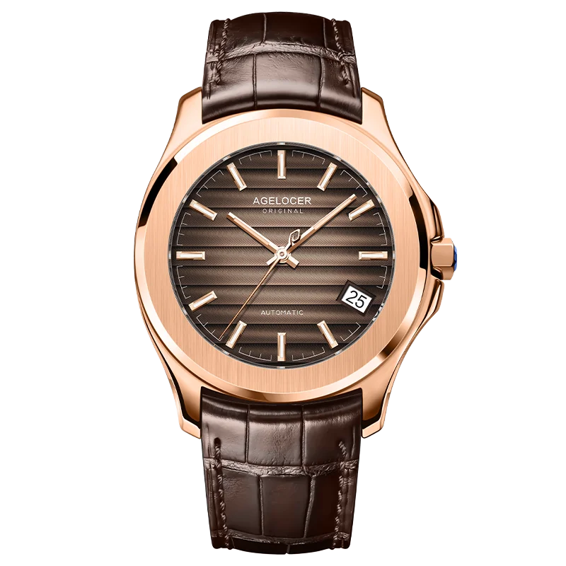 Agelocer Baikal Men’s Luxury Automatic Watch - Gold Business Edition with Big Calendar
