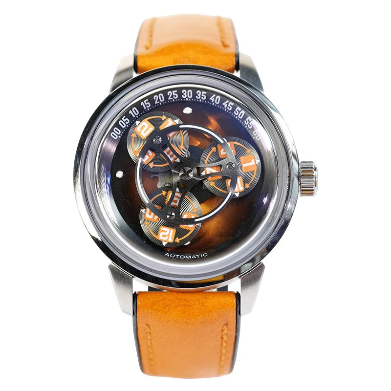 Hanboro Men's Automatic Watch - Rotating "Frisbee" Dial Mechanical Timepiece