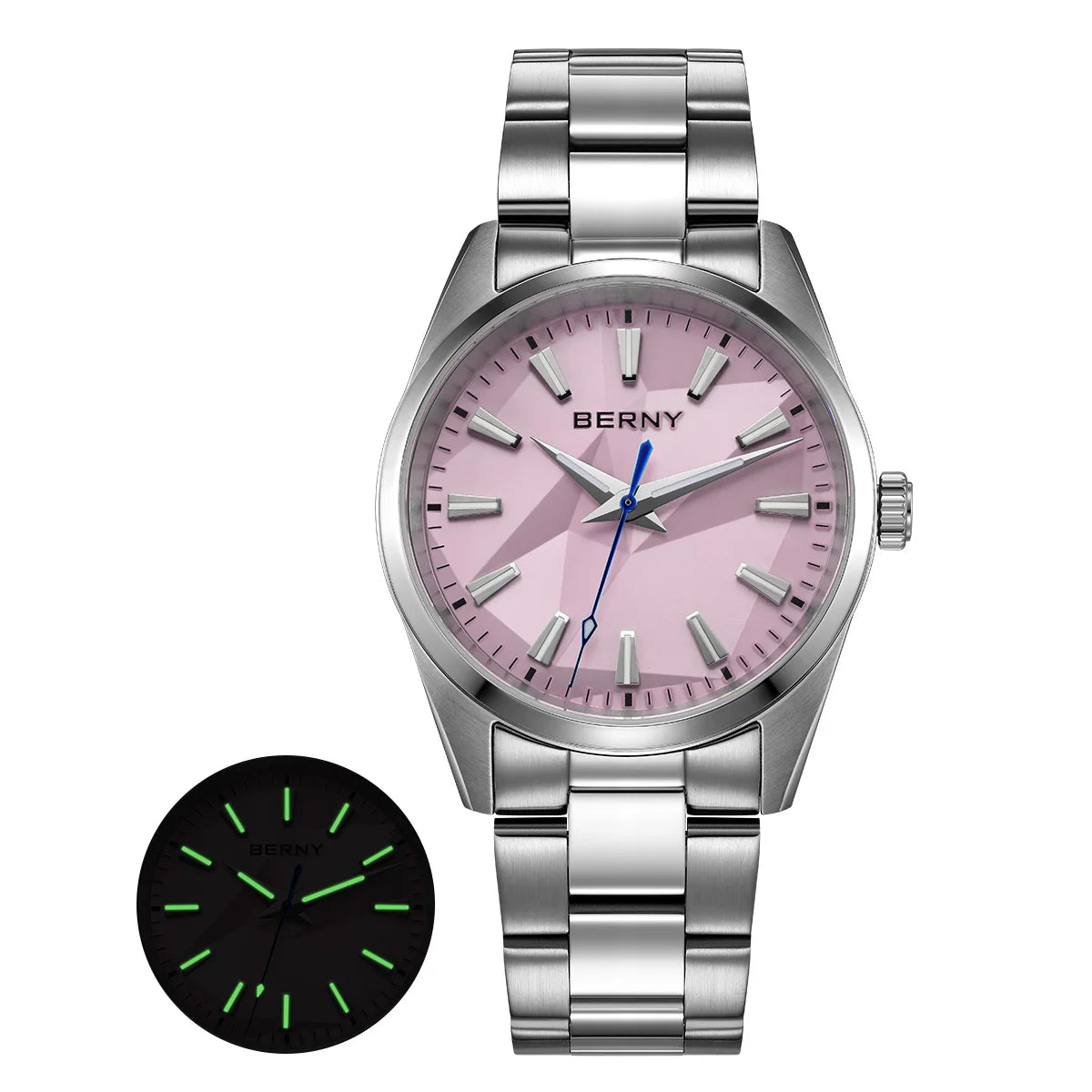 BERNY Women's Quartz Watch 39mm – Sapphire AR Coated 100M Waterproof Stainless Steel