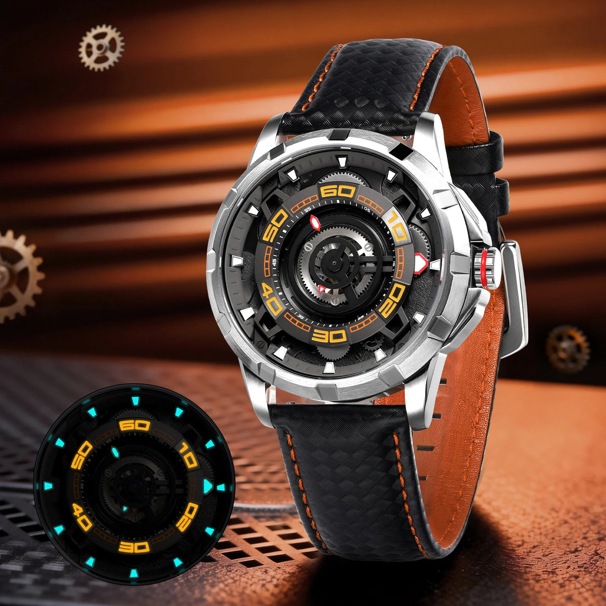 BERNY Automatic Skeleton Watch for Men – 3D Dial, Sapphire Crystal, 5ATM