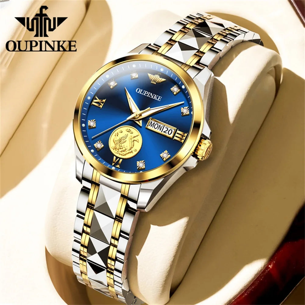 OUPINKE 3259 Women’s Automatic Watch – Gold Tone, Tungsten Steel Strap, Luxury Mechanical