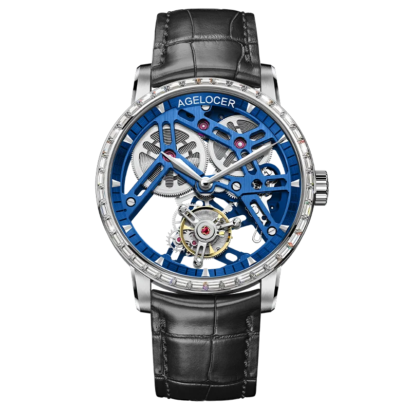AGELOCER Men's Tourbillon Watch – Manual Mechanical Skeleton Luxury Dress Watch