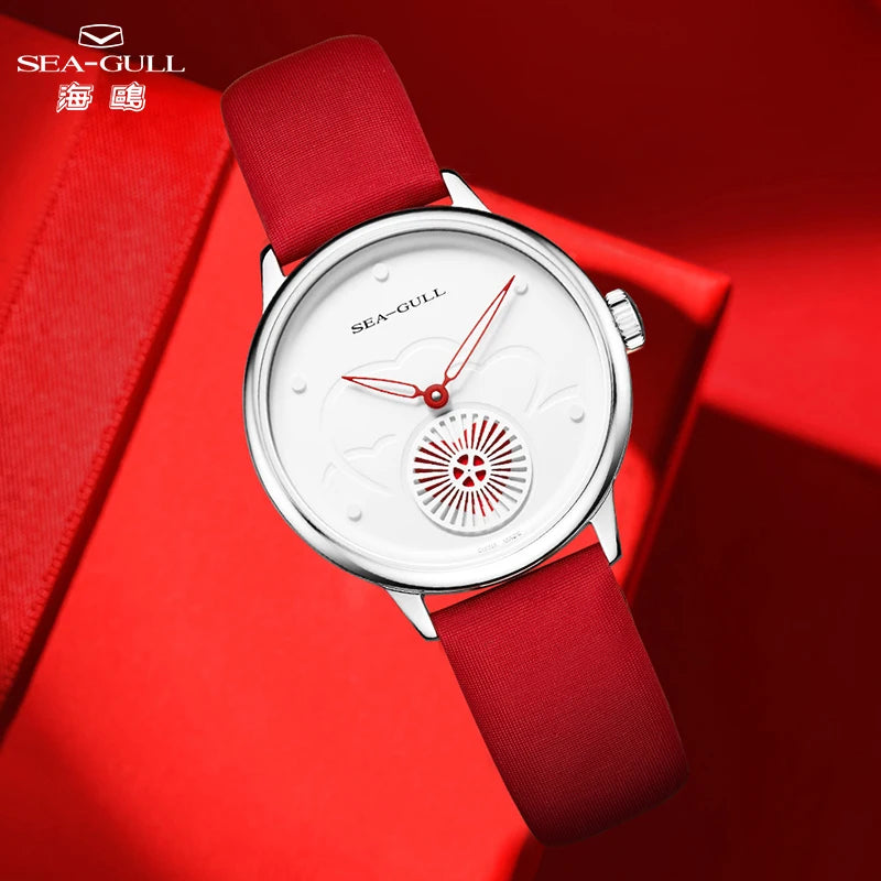 Seagull Women's Automatic Watch ST17 – Red Leather Strap Stainless Steel Waterproof 6130L