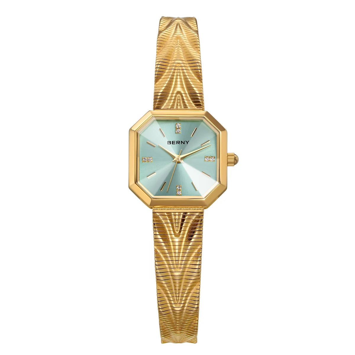 BERNY Women's Gold Quartz Watch – Octagonal Stainless Steel