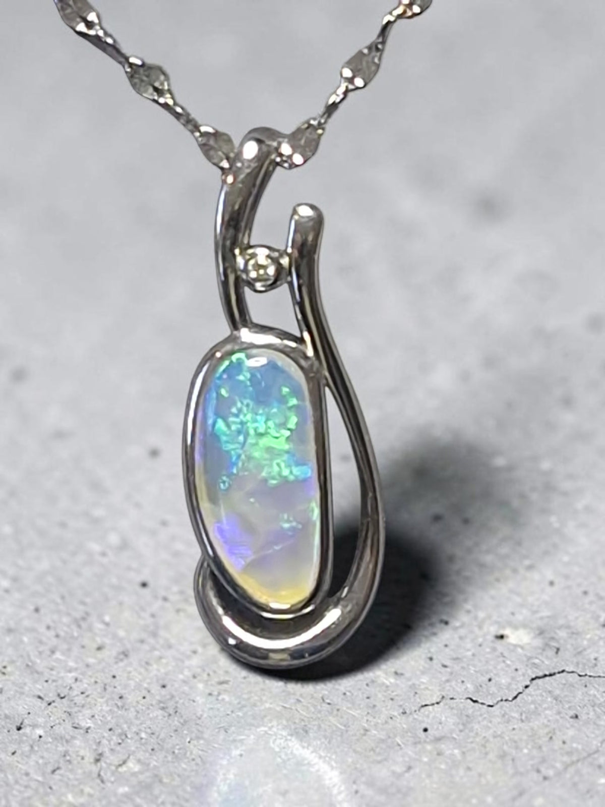 1.20ct Coober Pedy Crystal Solid Opal and Lab-Grown Diamond Sterling Silver Pendant Necklace