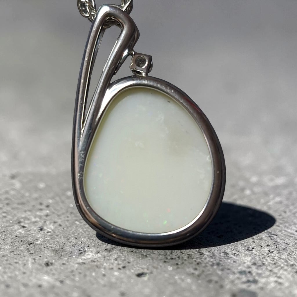 7.95ct Coober Pedy Opal and Lab Diamond Sterling Silver Pendant Necklace