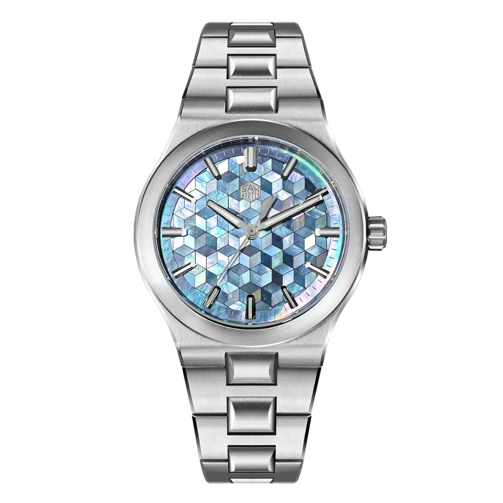 San Martin SN0149 Men’s Sports Watch – Miyota 90S5 Automatic, Spliced Mother‑of‑Pearl Dial