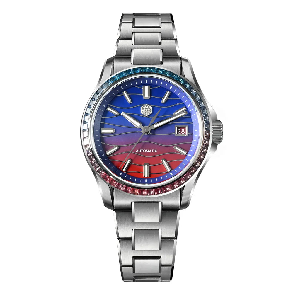 San Martin SN0150 Luxury Automatic Watch – Gemstone Bezel, MOP Dial, Miyota 9015