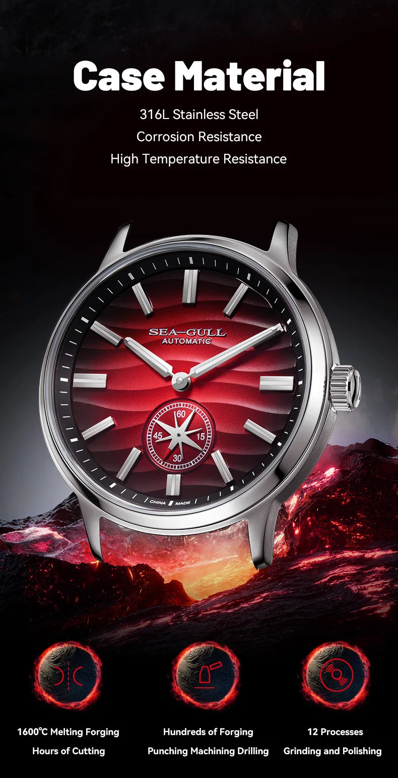 Seagull 6180 Men’s Automatic Watch 39.5mm – Stainless Steel, Sapphire Crystal, Luminous Bracelet