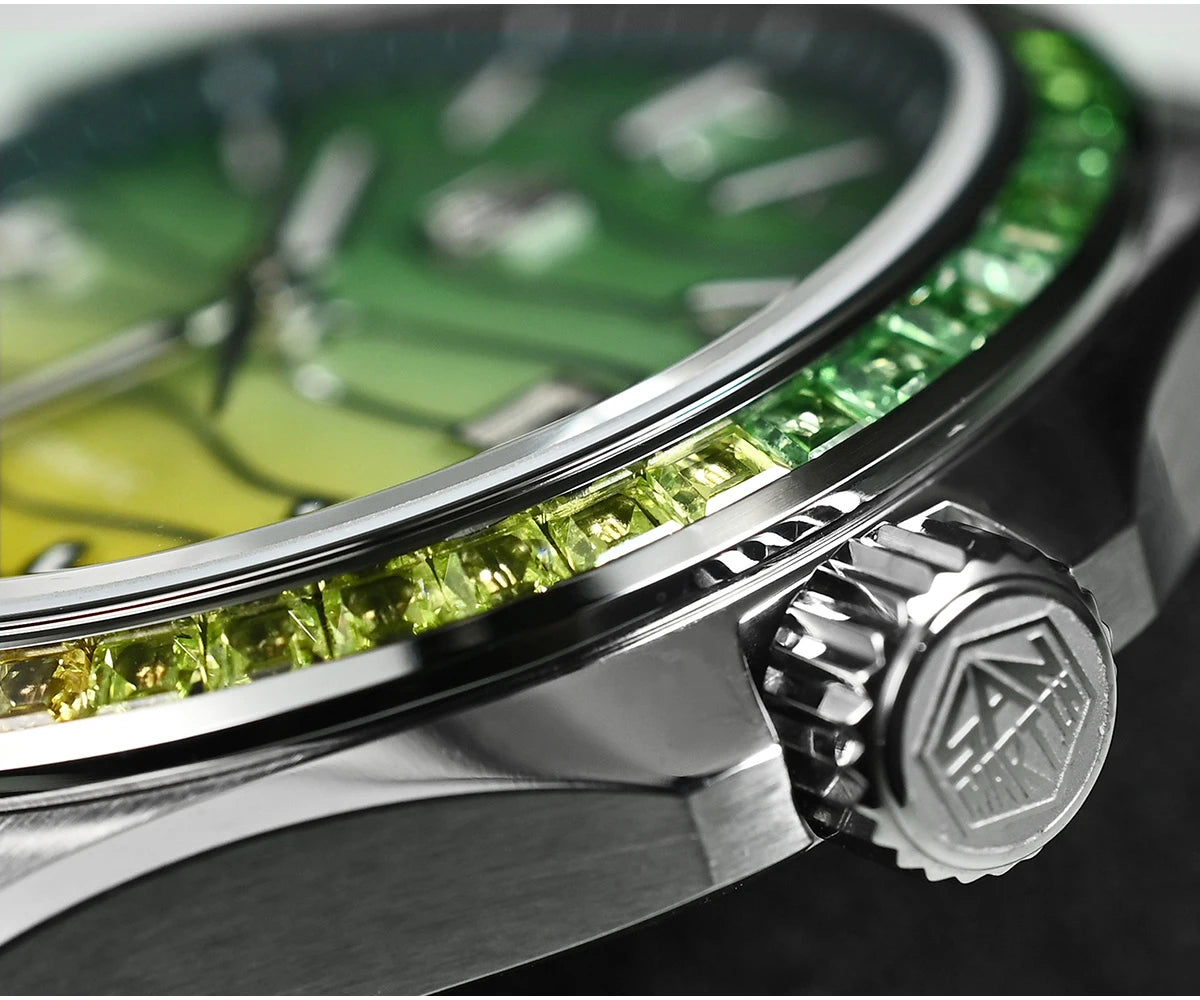 San Martin SN0150 Luxury Automatic Watch – Gemstone Bezel, MOP Dial, Miyota 9015