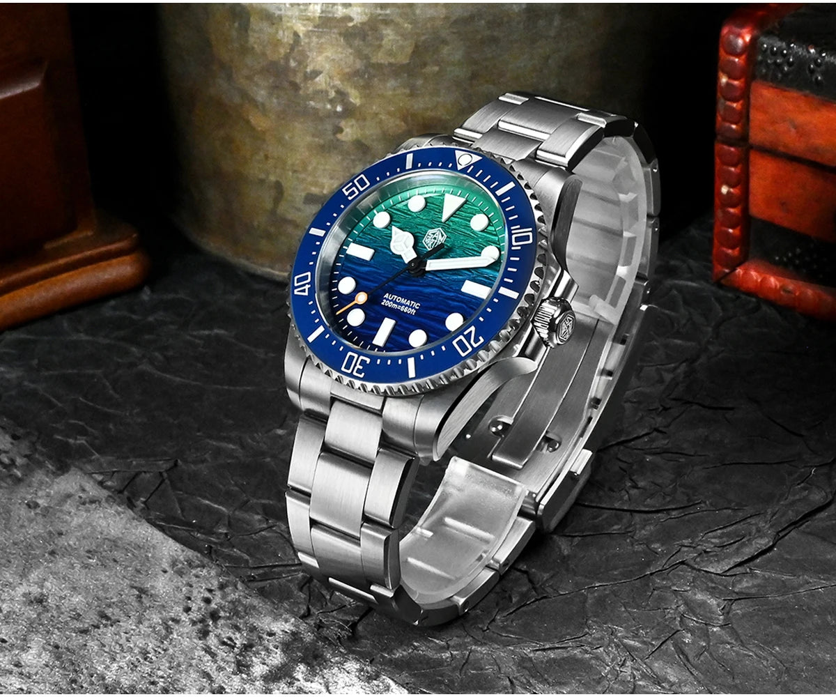 San Martin SN0126 42mm Men’s Diver Watch – Wave Texture Dial, Miyota 90S5, 600M Waterproof
