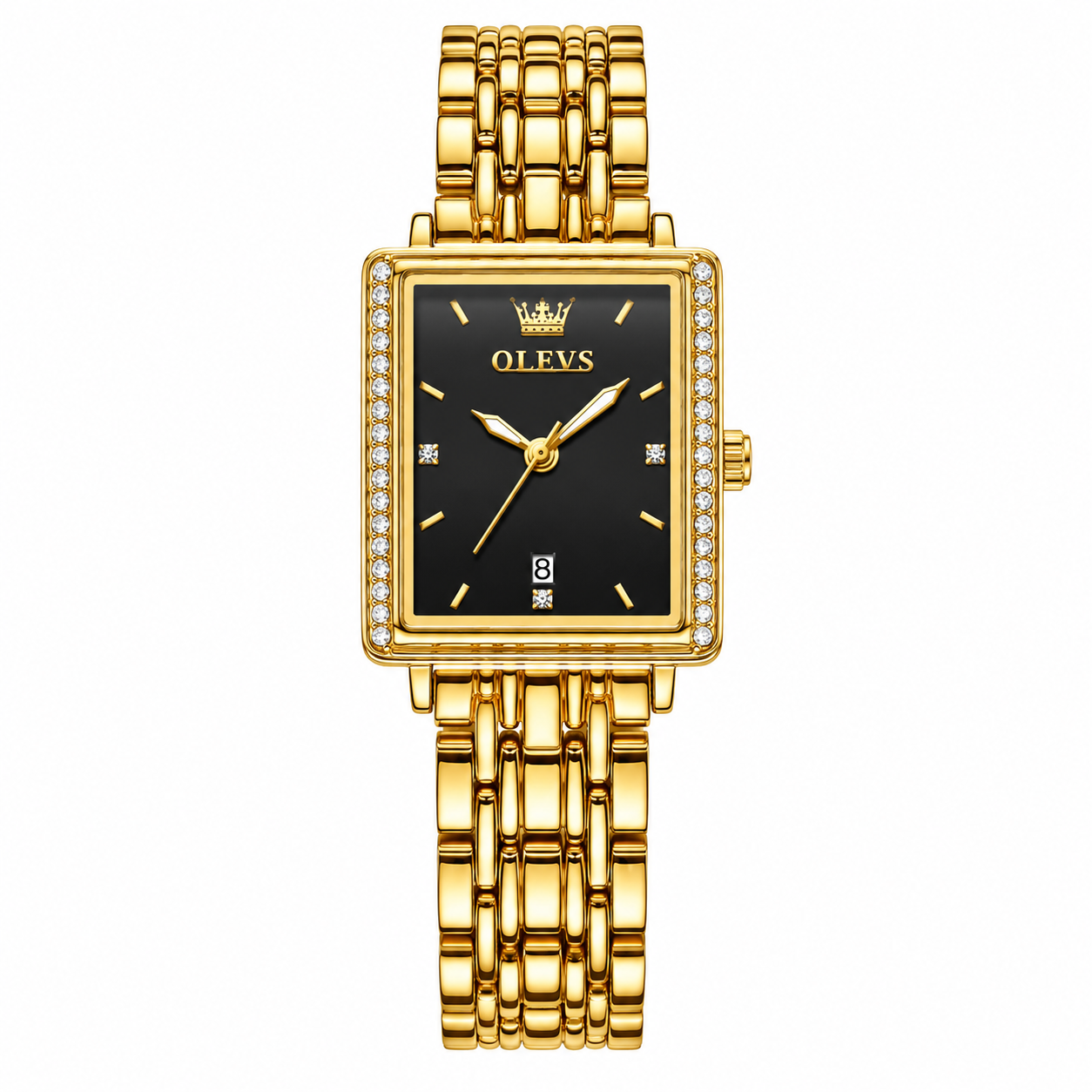 OLEVS Women’s Luxury Diamond Quartz Watch – Elegant Gold Stainless Steel Waterproof Wristwatch