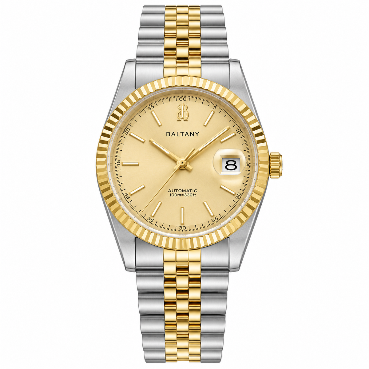 Baltany S4084 Men’s Automatic Dress Watch 36mm – Gold Tone, NH35 Movement, Stainless Steel Bracelet, Water Resistant