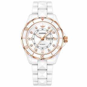 OUPINKE 3301 Women's Automatic Watch – Week Date Ceramic Strap Elegant
