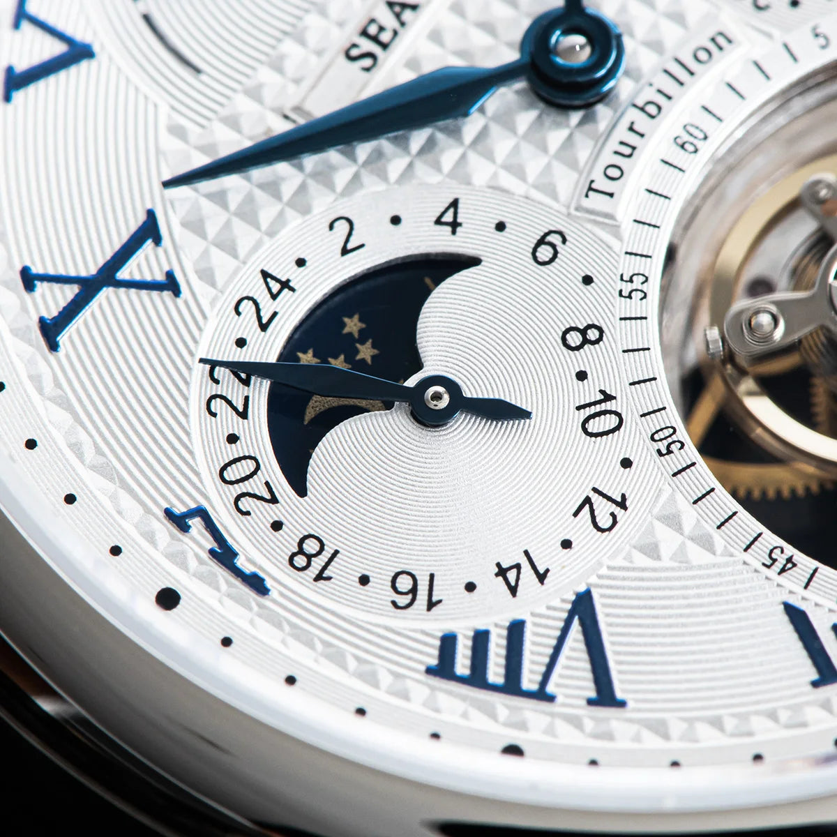 Sugess Seakors Men’s Tourbillon Watch – ST8007 Movement, Skeleton Dial, Moonphase, Sapphire Crystal, 316L Steel