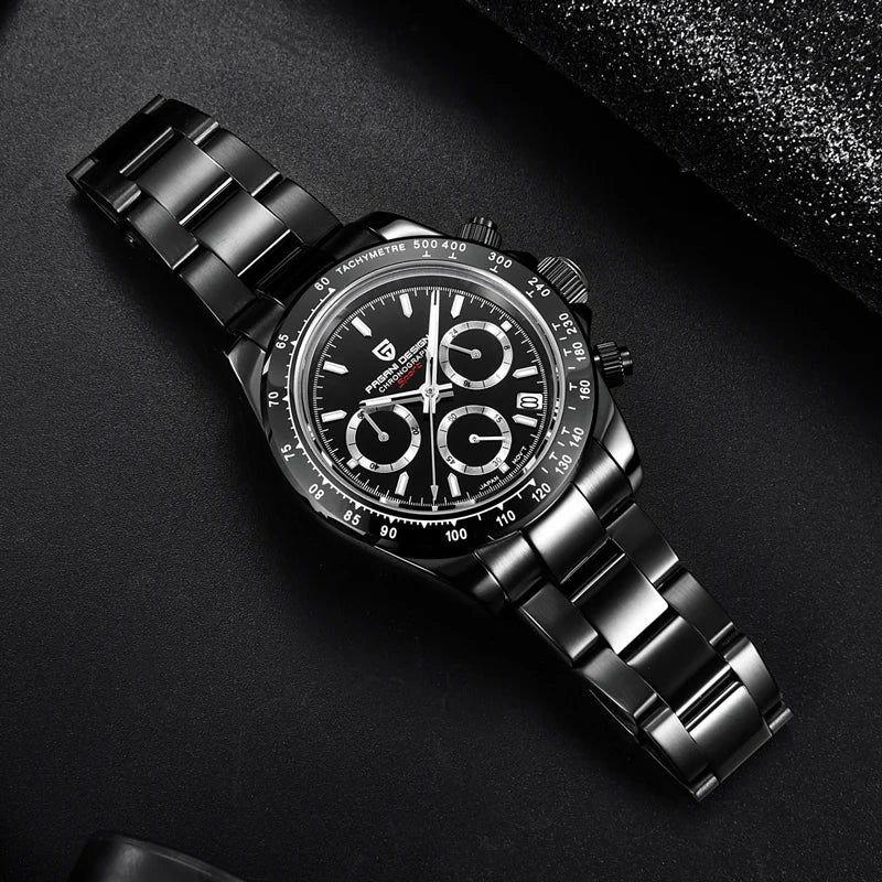 Pagani Design Men’s Chronograph Watch – Black Luxury Quartz, Waterproof