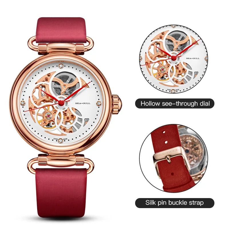 Seagull 6002L Women's Automatic Skeleton Watch – Leather Strap Waterproof