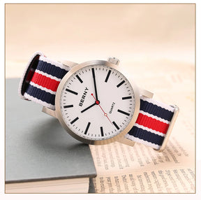 BERNY Men's Quartz Watch – Leather Strap Track Style Waterproof