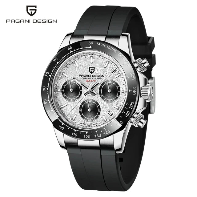 PAGANI DESIGN Men’s Meteorite Dial Quartz Chronograph Watch – Sapphire Crystal, Stainless Steel, 100M Waterproof