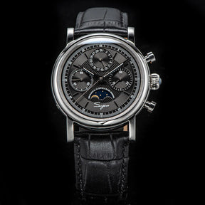 Sugess ST1908 Mechanical Chronograph Watch – Moonphase Vintage BK Dial Sapphire Crystal Waterproof Wristwatch