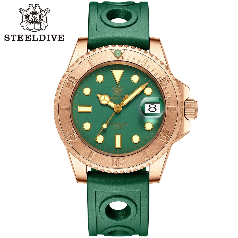 STEELDIVE SD1953S Bronze Dive Watch – NH35 Automatic, Green Dial, Super Luminous, 300m Water Resistant