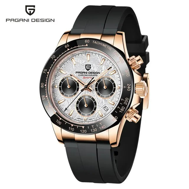 PAGANI DESIGN Men’s Meteorite Dial Quartz Chronograph Watch – Sapphire Crystal, Stainless Steel, 100M Waterproof
