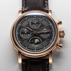 Sugess ST1908 Mechanical Chronograph Watch – Moonphase Vintage BK Dial Sapphire Crystal Waterproof Wristwatch