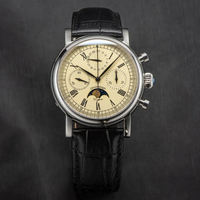 Sugess ST1908 Mechanical Chronograph Watch – Moonphase Vintage BK Dial Sapphire Crystal Waterproof Wristwatch